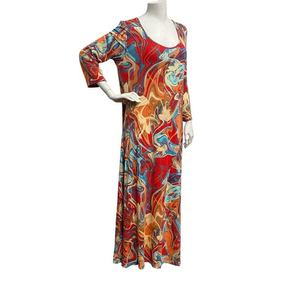 Colleen Lopez 3/4-Sleeve Knit Maxi Dress Women's XL Artsy Summer Beachy Vacation - Picture 3 of 11